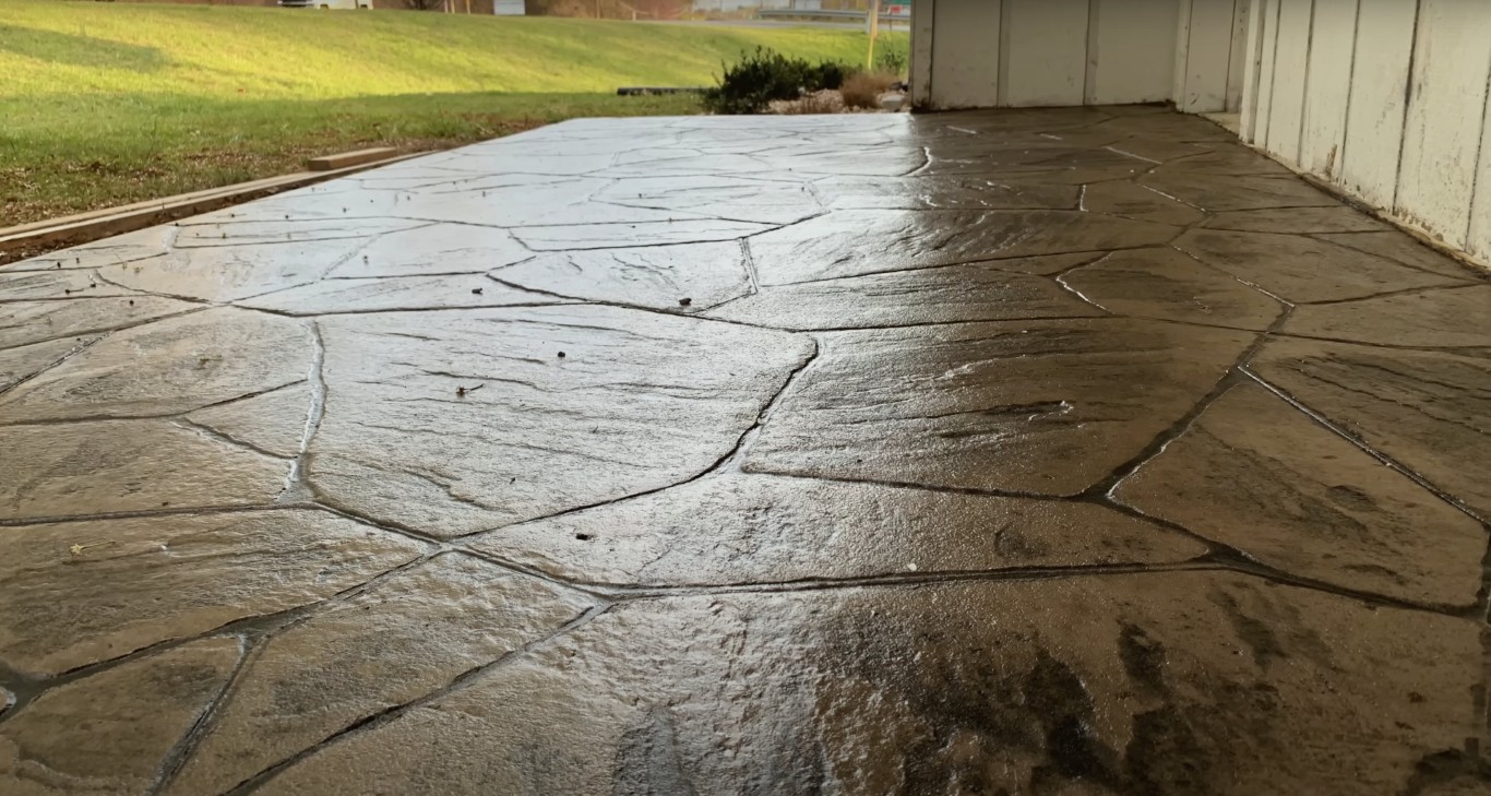 Decorative stamped concrete patio installation in Cathedral, CA
